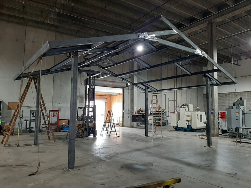 HEMCO custom fabrication pavilion structure in the shop